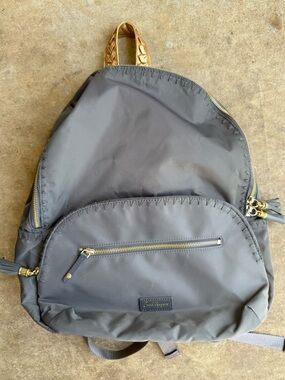 Like New Jack Rogers Gray Backpack with Gold Accents